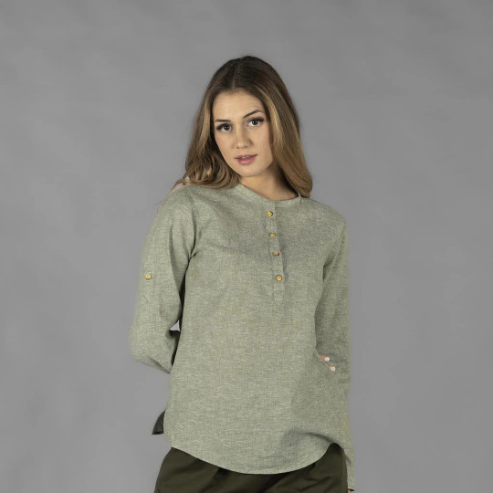 Chemise Femme Lin/Coton Col Mao Kaula