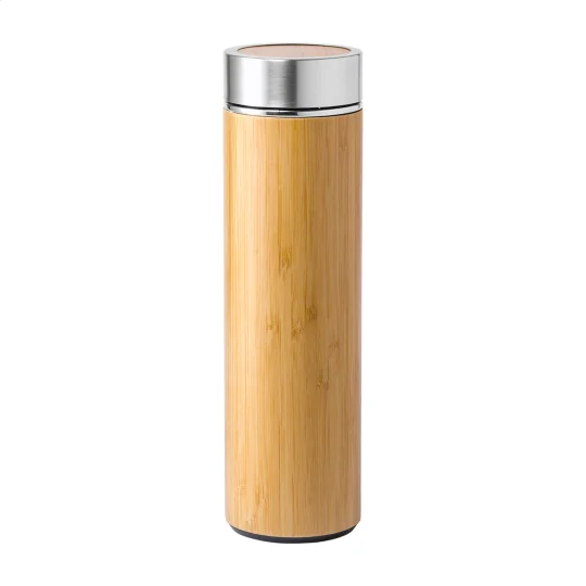 Thermos isotherme double paroi en acier inoxydable et bambou 500 ml