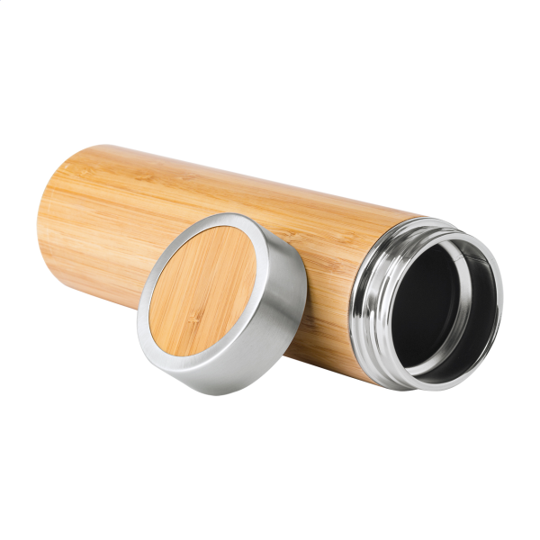 Thermos isotherme double paroi en acier inoxydable et bambou 500 ml