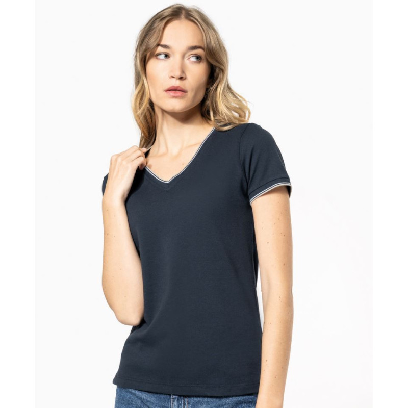 T-shirt maille piquée col V femme Kariban