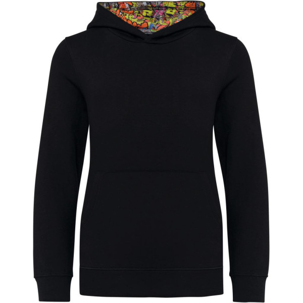 Sweat-shirt à capuche contrastée à motifs enfant unisexe Kariban