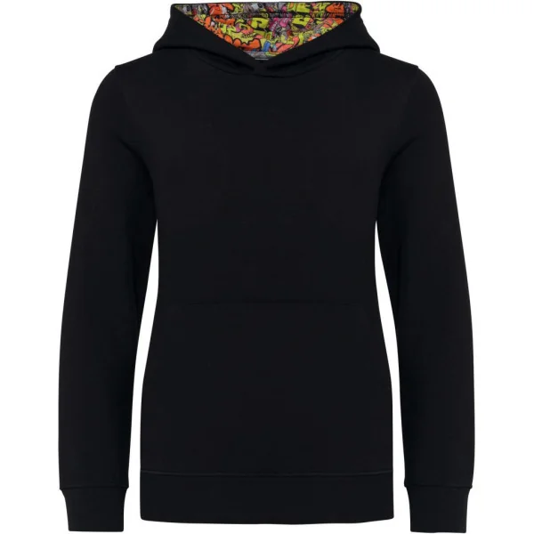 Sweat-shirt à capuche contrastée à motifs enfant unisexe Kariban
