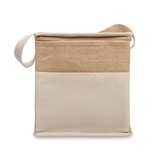 Sac isotherme en jute avec sangle en coton et poche frontale