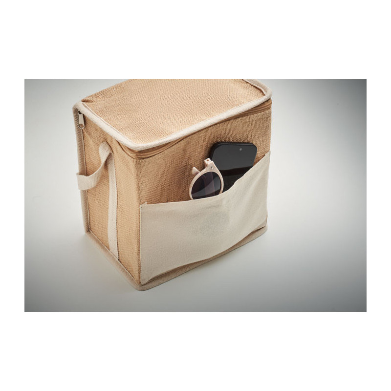 Sac isotherme en jute avec sangle en coton et poche frontale