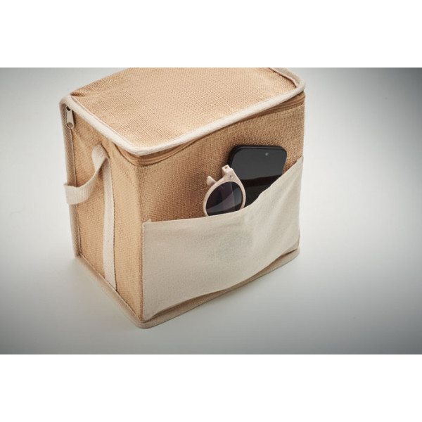 Sac isotherme en jute avec sangle en coton et poche frontale