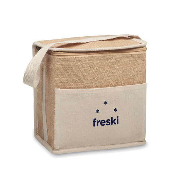 Sac isotherme en jute avec sangle en coton et poche frontale