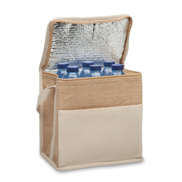 Sac isotherme en jute avec sangle en coton et poche frontale