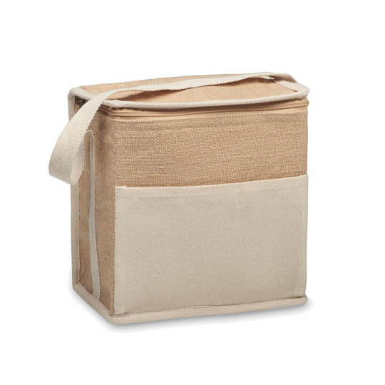 Sac isotherme en jute avec sangle en coton et poche frontale