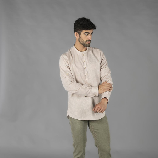 Chemise Homme Lin/Coton Col Mao Tiwi