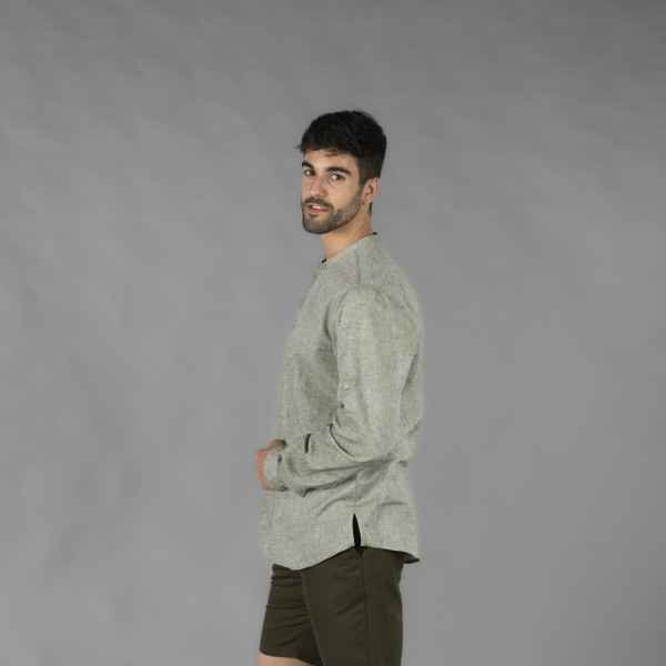 Chemise Homme Lin/Coton Col Mao Tiwi