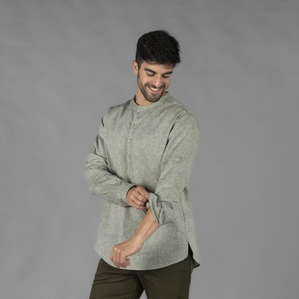 Chemise Homme Lin/Coton Col Mao Tiwi