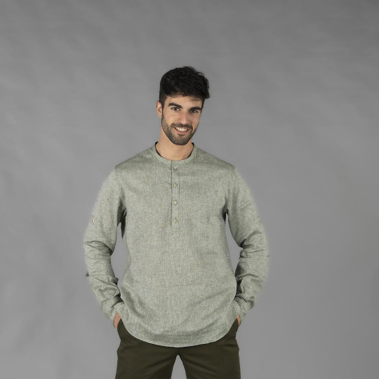 Chemise Homme Lin/Coton Col Mao Tiwi